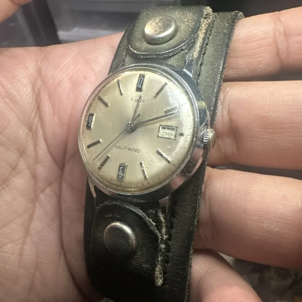 Working VTG 1969 Timex Viscount Automatic Selfwind 34mm Leather Strap Mens Watch